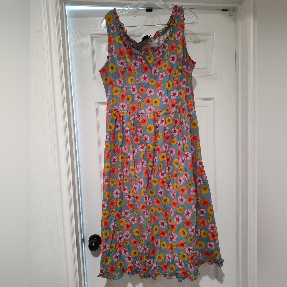 Carole Little Floral Midi Dress in Blue, Pink & Yellow